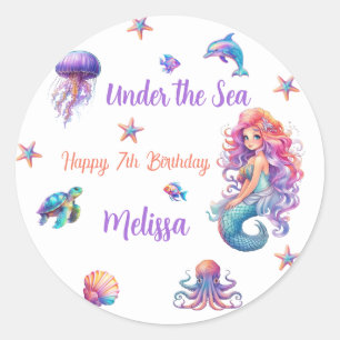 Sticker Rond Sirène sous la fête d'anniversaire de la mer