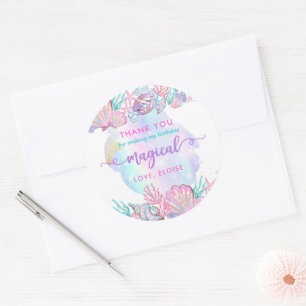 Sticker Rond Sirène Sous La Fête D'Anniversaire De La Mer Favor