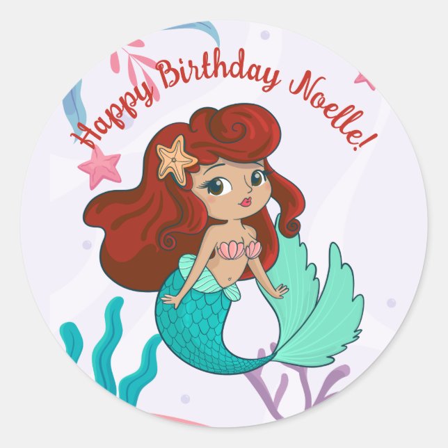 Sticker Rond Sirène sous la mer Anniversaire (Devant)