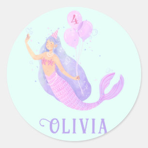 Sticker Rond Sirène sous la mer Anniversaire Fille Age Blue Par