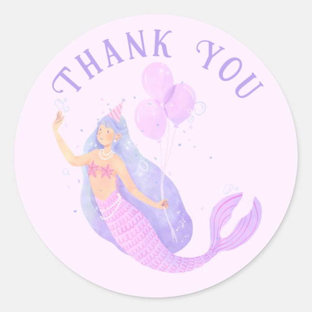 Sticker Rond Sirène sous la mer Anniversaire Fille âge Faveur (Devant)