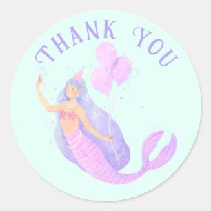 Sticker Rond Sirène sous la mer Anniversaire fille Merci bleu