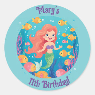 Sticker Rond Sirène sous la mer Anniversaire Nom et Âge