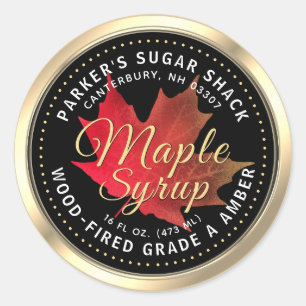 Sticker Rond Sirop d'érable à bois Feuille d'or d'automne sur l