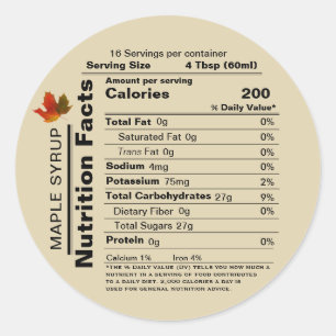 Sticker Rond Sirop d'érable beige - valeur nutritive avec feuil