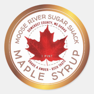 Sticker Rond Sirop d'érable Cuivre Bordure Rouge sucre Feuille