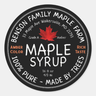 Sticker Rond Sirop d'érable Feuille rouge - 100% PUR FABRIQUÉ P