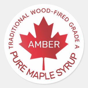 Sticker Rond Sirop d'érable traditionnel au bois Feuille rouge