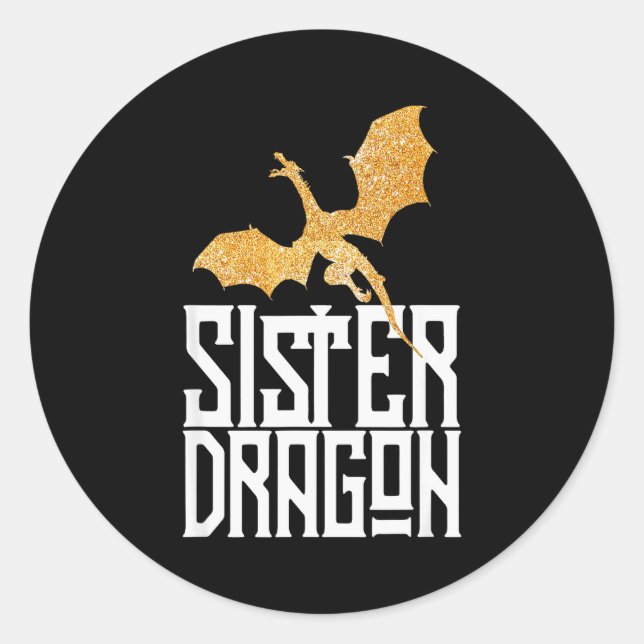 Sticker Rond Sister Dragon Christmas Matching Family Tribe Girl (Devant)