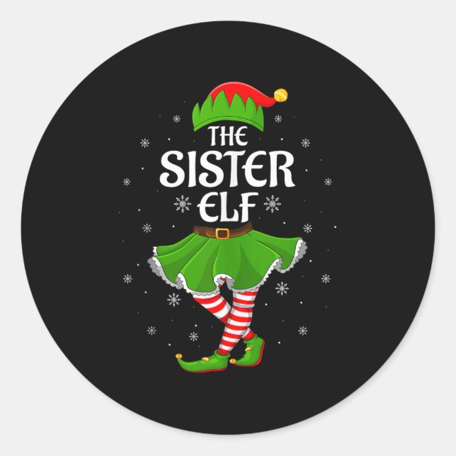 Sticker Rond Sister Elf Christmas Family Girls Women Elf Squad  (Devant)