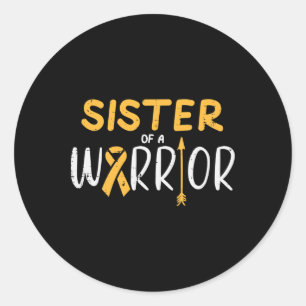 Sticker Rond Sister Of A Warrior Childhood Cancer Ribbon