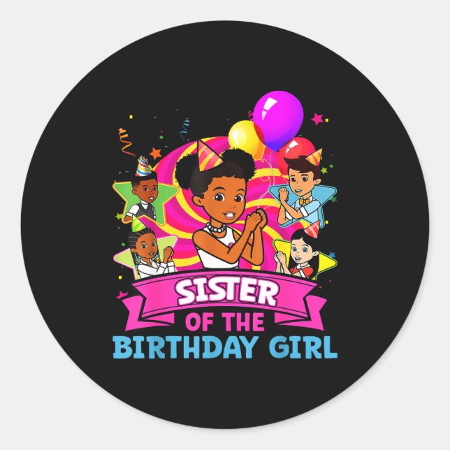 Sticker Rond Sister Of Birthday Girl Gracie Nk Doll Family Deco (Devant)