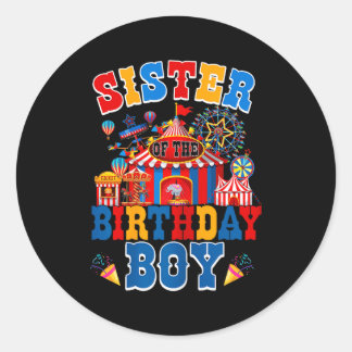 Sticker Rond Sister of the birthday for boy circus carnival