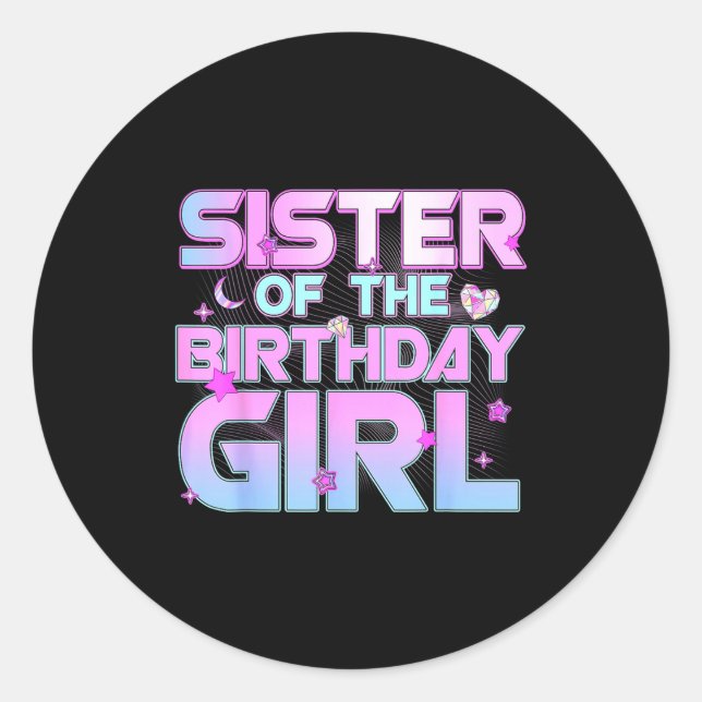 Sticker Rond Sister Of The Birthday Girl Kp Family Matching Par (Devant)
