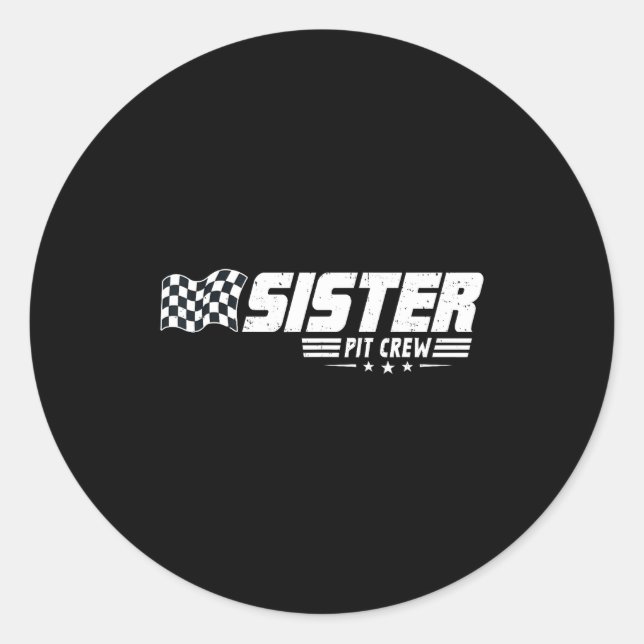 Sticker Rond Sister T Crew Race Car Birthday Family Racing  (Devant)