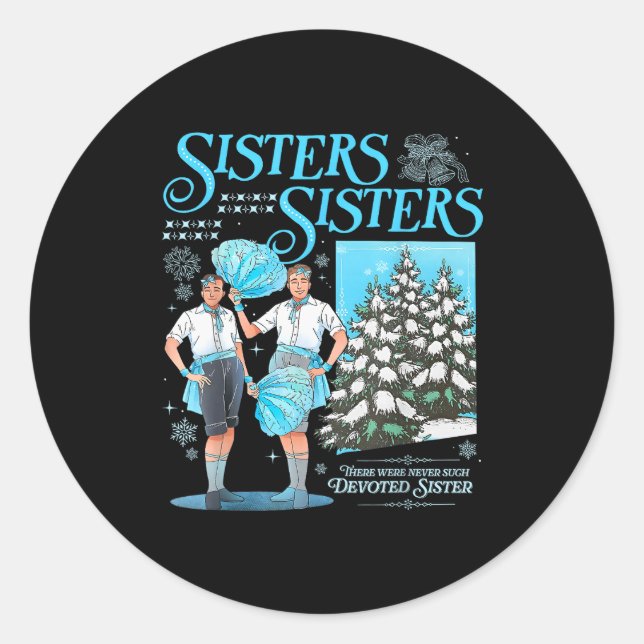 Sticker Rond Sisters White Xmas Snowflake Pajamas Holiday Merry (Devant)