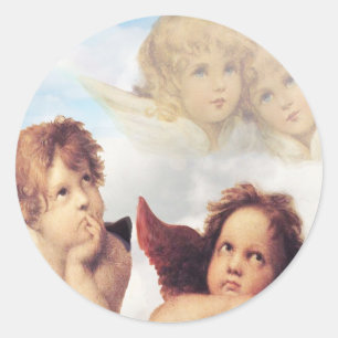 Sticker Rond Sistine Madonna 2 anges par Raphael