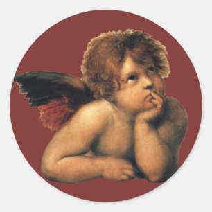Sticker Rond Sistine Madonna, Angels détail par Raphael Sanzio