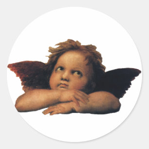 Sticker Rond Sistine Madonna, Angels détail par Raphael Sanzio