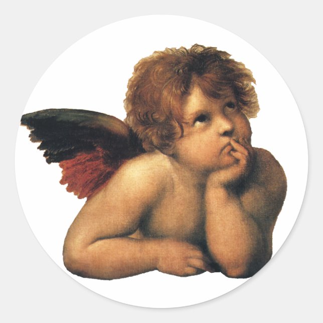 Sticker Rond Sistine Madonna, détail des Anges par Raphael Sanz (Devant)