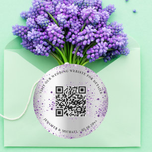 Sticker Rond Site mariage QR code détails rsvp argent violet