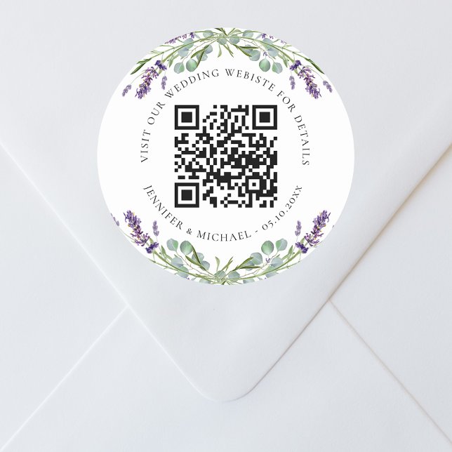 Sticker Rond Site mariage QR code détails rsvp lavender (Créateur téléchargé)