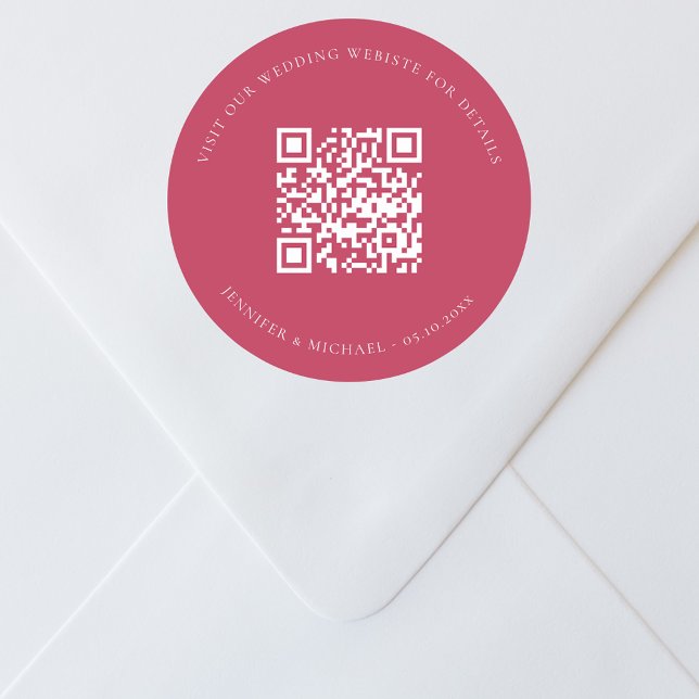 Sticker Rond Site mariage QR code détails rsvp magenta (Créateur téléchargé)