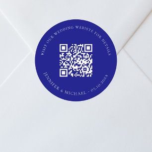 Sticker Rond site mariage QR code détails rsvp marine bleu