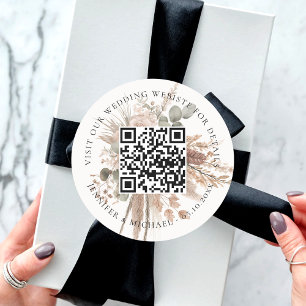 Sticker Rond Site mariage QR code détails rsvp pampas