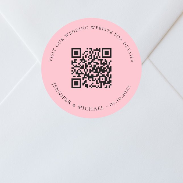 Sticker Rond Site mariage QR code détails rsvp rose (Créateur téléchargé)