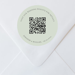 Sticker Rond Site mariage QR code détails rsvp sauge vert