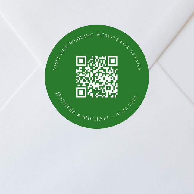Sticker Rond site mariage QR code détails rsvp vert émeraude (Créateur téléchargé)