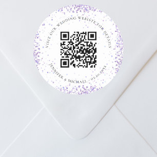 Sticker Rond Site mariage QR code détails rsvp violet blanc
