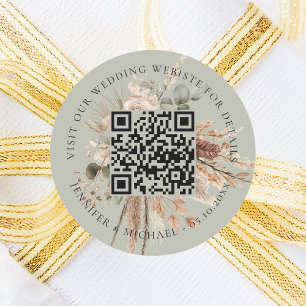 Sticker Rond Site mariage QR détails rsvp sauge pampas verte