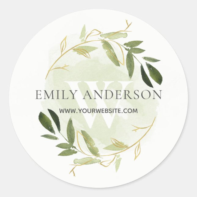 STICKER ROND SITE PROFESSIONNEL DE WREATING FOLIAGE VERT D'OR (Devant)