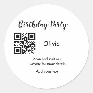 Sticker Rond Site web de fête d'anniversaire simple code-barres