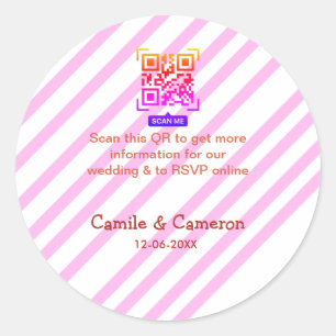Sticker Rond SITE WEB DE MARIAGE QR rose nom date moderne rayé