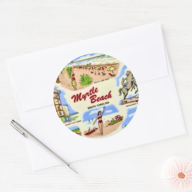Sticker Rond Sites de Myrtle Beach  (Enveloppe)