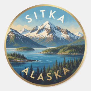 Sticker Rond Sitka Alaska Mont Edgecumbe Voyage