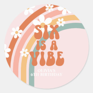 Sticker Rond Six est une ambiance arc-en-ciel rétro pour 6ème a