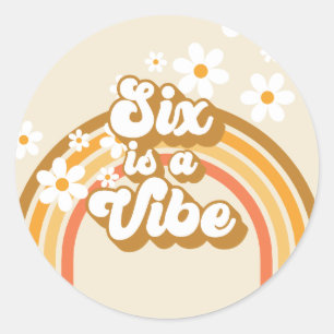 Sticker Rond Six est Vibe Retro Rainbow Super 6e anniversaire