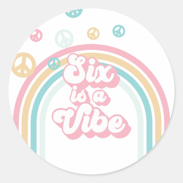Sticker Rond Six est Vibe Retro Summer Rainbow (Devant)