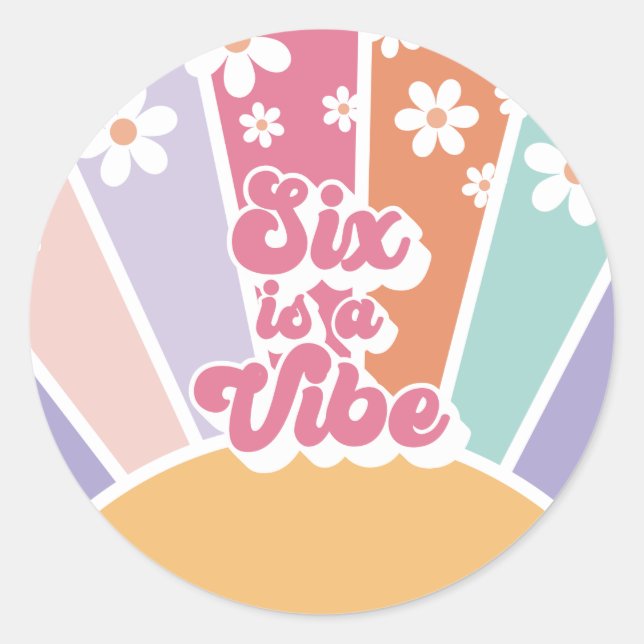 Sticker Rond Six est Vibe Retro Sunshine Rainbow Daisy (Devant)