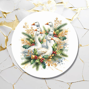 Sticker Rond Six Geese a-Laying Douze jours de Noël