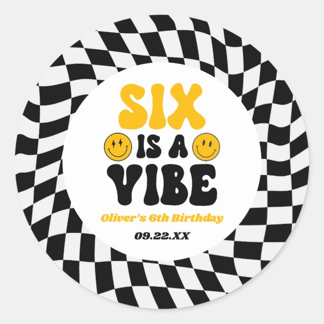 Sticker Rond Six Is A Vibe Rétro Sixième 6ème Anniversaire (Devant)