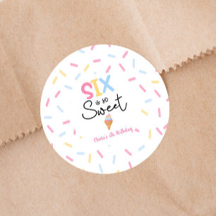 Sticker Rond Six Is So Sweet Ice Cream 6e fête d'anniversaire