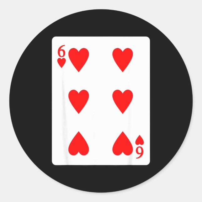 Sticker Rond Six Of Hearts Playing Card Valentine Costume  (Devant)