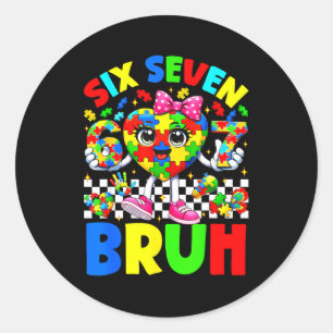 Sticker Rond Six sept bruh 6 7 puzzle cœur 67 autisme sensibili