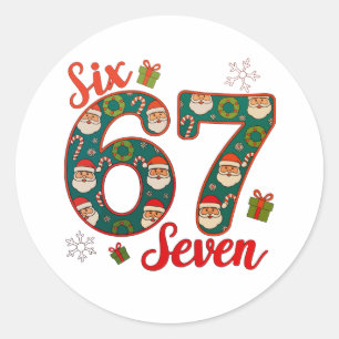Sticker Rond Six Seven 67 6 7 Mème Noël Xmas Chapeau De Santa