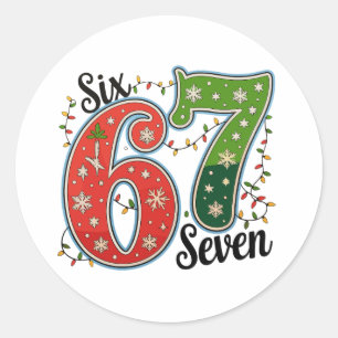 Sticker Rond Six Seven 67 6 7 Noël Mème Drôle Lumières de Noël